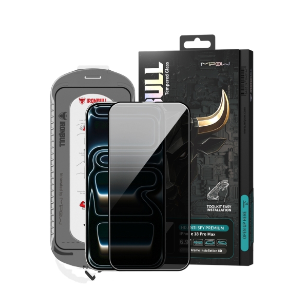 Dán kính cường lực chống nhìn trộm iPhone 18 Pro Max Mipow IRONBULL có khay dán