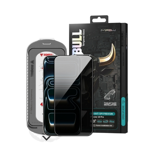 Dán kính cường lực chống nhìn trộm iPhone 18 Pro Mipow IRONBULL có khay dán