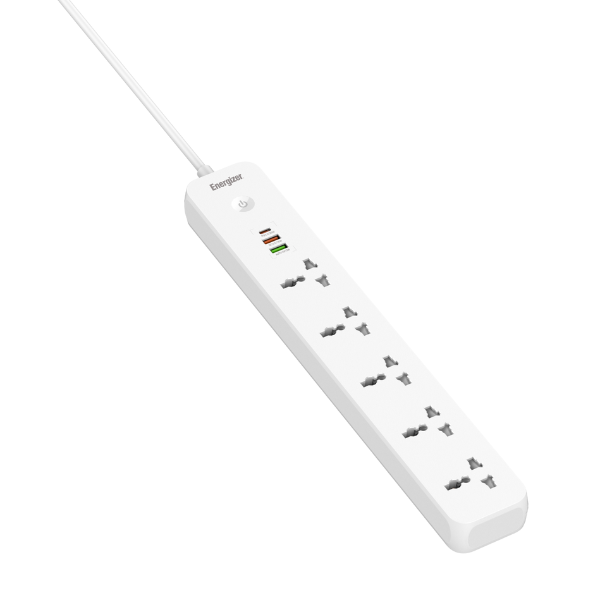 Ổ điện đa năng Energizer 5AC kèm 2 x USB-A và 1 x Type-C sạc nhanh PD (Max 38W)