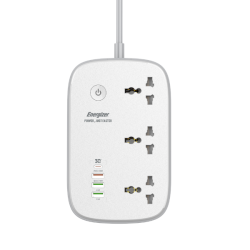 EPB2502EUWE - Ổ điện đa năng Energizer Wifi 3AC kèm 3 x USB-A và 1 x Type-C sạc nhanh PD 30W