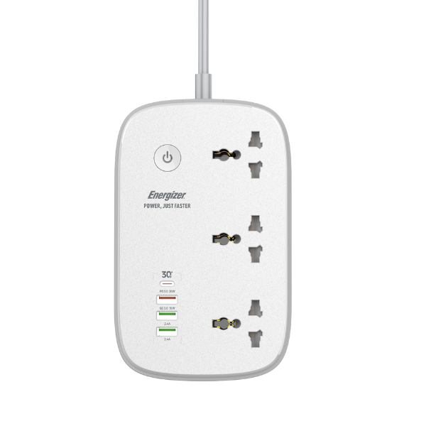 Ổ điện đa năng Energizer Wifi 3AC kèm 3 x USB-A và 1 x Type-C sạc nhanh PD 30W
