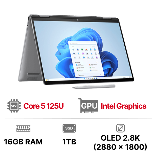 Laptop HP Envy X360 14-fc0162TU AY8X1PA Ultra 5 125U|16GB|512GB|OB|14 inch 2.8K Cảm Ứng|Win11