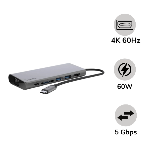 F4U092BTSGY - Hub chuyển đổi Belkin 6 in 1 Type-C Multimedia F4U092BTSGY