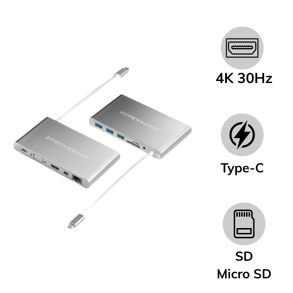 GN30-SILVER - Hub chuyển đổi HyperDrive 11 in 1 Type-C Ultimate GN30 - GN30-SILVER