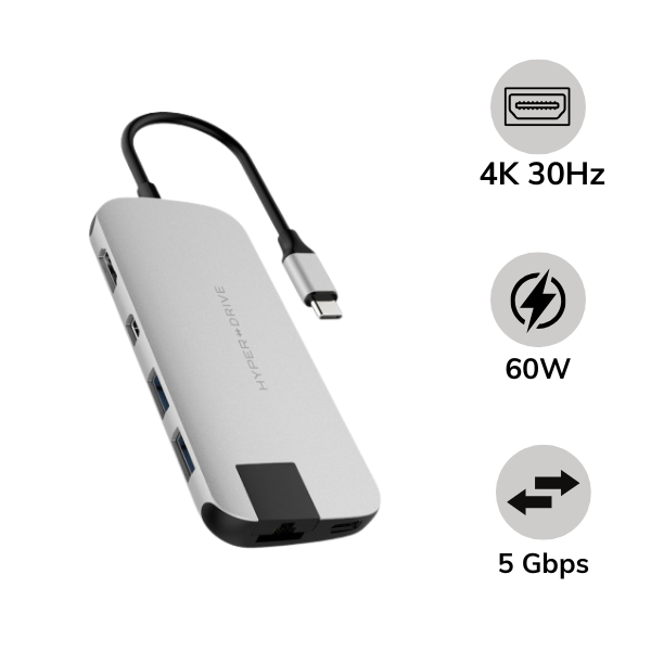 Hub chuyển đổi HyperDrive 8 in 1 Type-C Slim HD247B