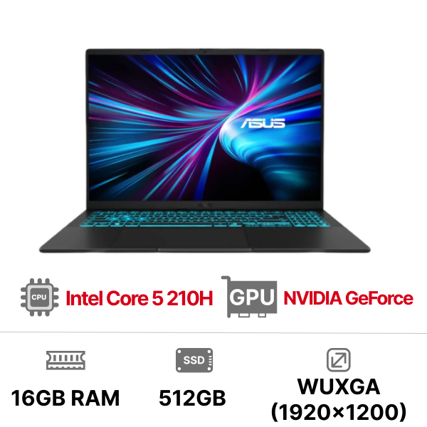 Laptop ASUS Gaming V16 V3607VJ-TK189W (Intel Core 5 210H | 16GB DDR5 | 512GB | NVIDIA GeForce RTX 3050 6GB | 16 inch FHD | Windows 11 | Đen)
