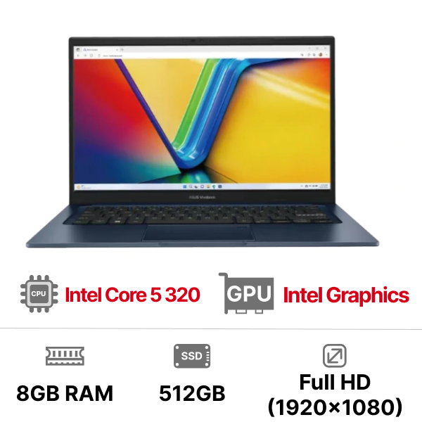 Laptop ASUS Vivobook 14 X1404MA-EB054W (Intel Core 5 320 | 8GB DDR5 | 512GB | Intel Graphics | 14 inch FHD | Windows 11 | Quiet Blue)