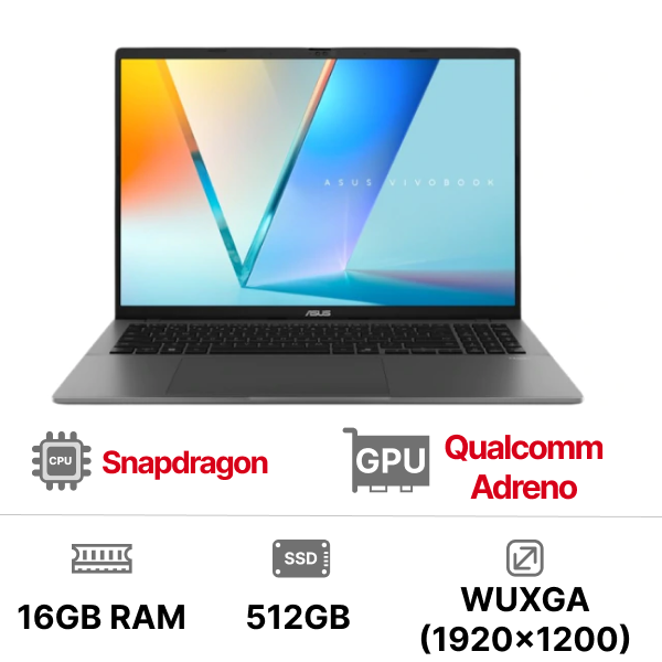 Laptop ASUS Vivobook S14 S3407QA-SF043W (Snapdragon X1-26-100 | 16GB DDR5 Onboard | 512GB | Qualcomm Adreno GPU | 14 inch OLED FHD | Windows 11 | Xám)