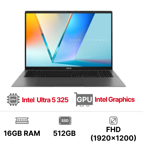 Laptop ASUS Vivobook S16 S3607AA-SH042W (Intel Core Ultra 5 325 | 16GB Onboard DDR5 | 512GB | 16 inch WUXGA OLED | Windows 11 | Xám)