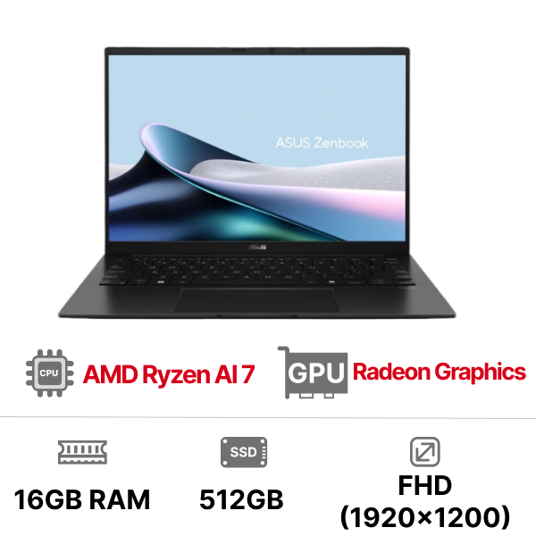 Laptop ASUS Zenbook 14 UM3406GA-QD075W (AMD Ryzen AI 7 445 | 16GB LPDDR5x | 512GB | AMD Radeon Graphics | 14 inch WUXGA OLED | Windows 11 | Đen)