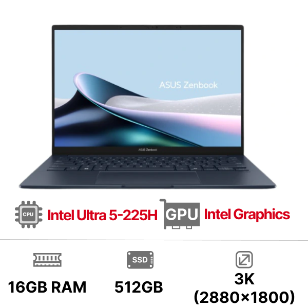 Laptop ASUS Zenbook 14 UX3405CA-ST1713W (Intel Core Ultra 5-225H | 16GB LPDDR5x | 512GB | Intel Graphics | 14 inch OLED 3K | Windows 11 | Xanh)