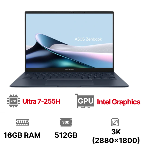 Laptop ASUS Zenbook 14 UX3405CA-ST630W (Intel Core Ultra 7-255H | 16GB LPDDR5x | 512GB | Intel Graphics | 14 inch OLED 3K | Windows 11 | Xanh)