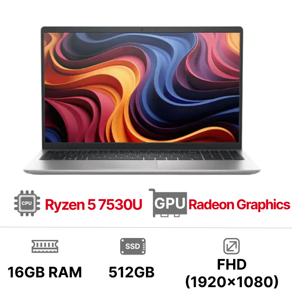 Laptop Dell 15 DC15255 DC5R5973W1 (R5 7530U 16GB 512GB SSD 15.6 inch FHD 120Hz Win 11 Office Microsoft 365 Basic 1Y Silver 2Y)