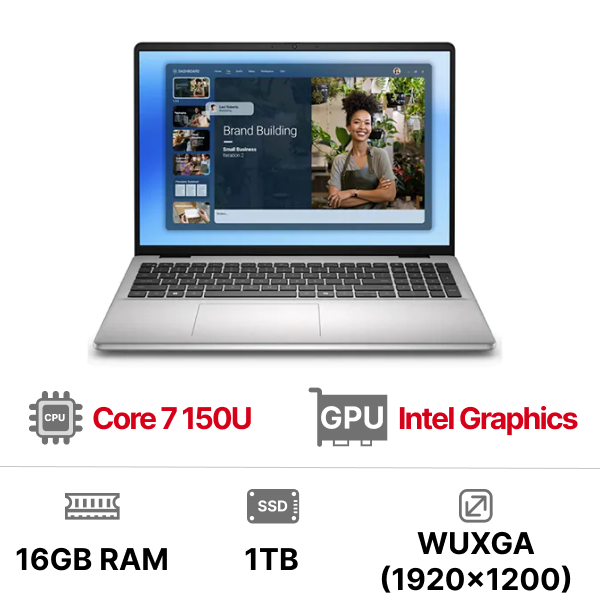 Laptop Dell 16 DC16251 DC6C7557W1 (Core 7 150U|16GB|1TB|16 inch WUXGA|MX570A 2GB|Win11+Office)