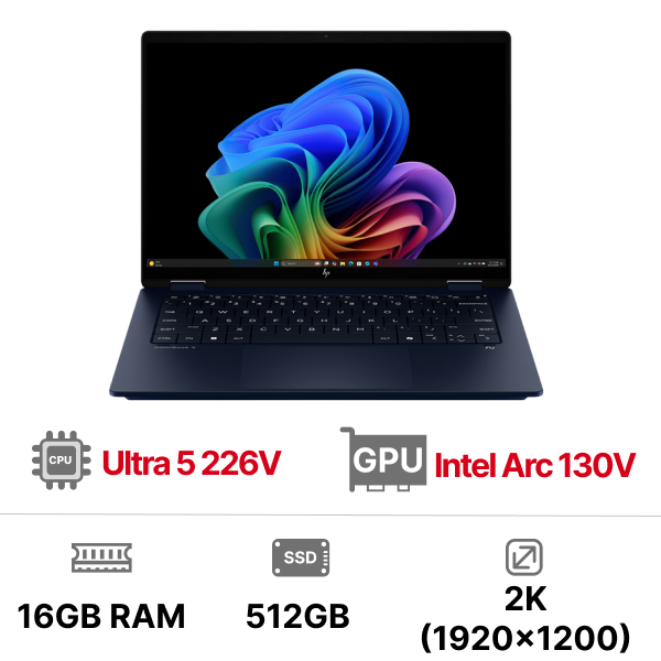 Laptop HP OmniBook X Flip 14-fm0088TU BZ7Q2PA (Intel Core Ultra 5 226V | 16GB | 512GB | Intel Arc | 14 inch 2K | Cảm ứng | Win 11 | Office | Xanh)