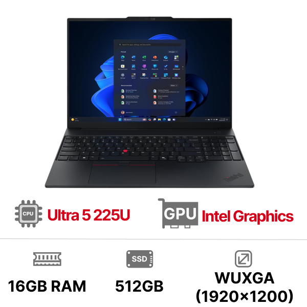 Laptop Lenovo ThinkPad E16 Gen 3 21SR002JVA (Intel Core Ultra 5 225U | 16GB | 512GB | Intel Graphics | 16 inch WUXGA IPS 60Hz | NoOS | Đen)