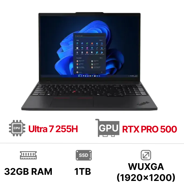 Laptop Lenovo ThinkPad P16s Gen 4 21QV005HVN (Ultra 7 255H Ram 32GB SSD 1TB RTX PRO 500 Windows 11 Pro 3Y Đen)