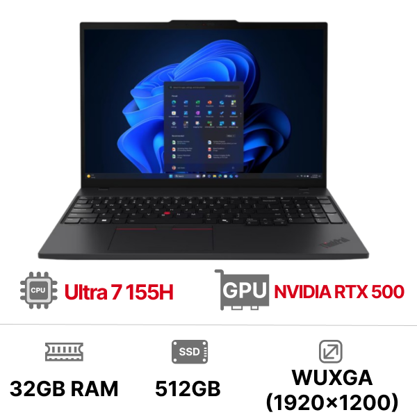 Laptop Lenovo ThinkPad P16s Gen3 T 21KS003HVA (Intel Core Ultra 7 155H | RTX 500 Ada | 16 inch WUXGA IPS | 32GB | 512GB | NoOS | Đen)