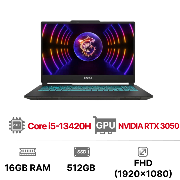 Laptop MSI Cyborg 15 A13UC-2088VN (i5-13420H| 16GB| 512GB| RTX3050 4GB| 15.6 FHD| Win11)