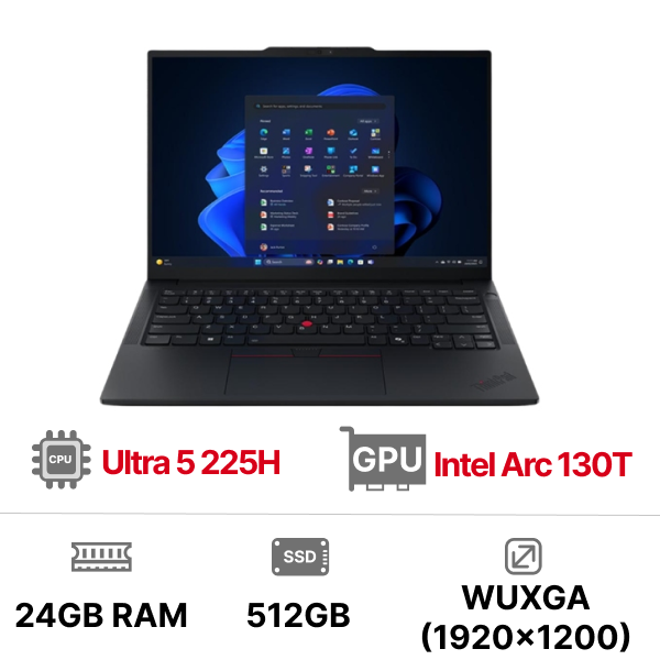 Lenovo ThinkPad T14 Gen 6 21QC0000VA Ultra 5 225H | 24GB | 512GB | Intel® Arc™ 130T | 14.0inch WUXGA | No OS | 3 Năm Premier | Đen