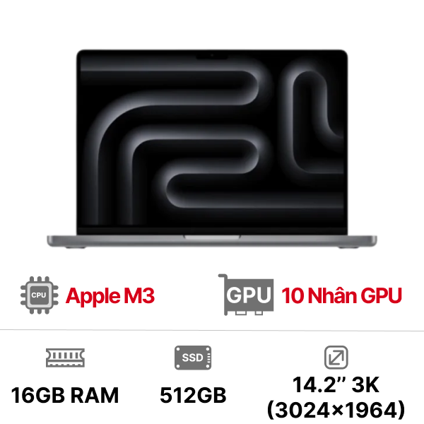 MacBook Pro M3 14 inch 10GPU 8CPU 16G 512GB - Chính Hãng VN