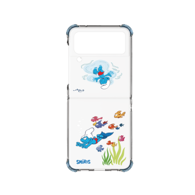 Ốp lưng Samsung Galaxy Z Flip4 Clear in hình Smurfs xanh
