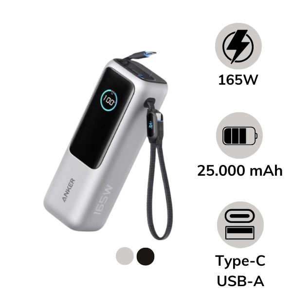Pin dự phòng sạc nhanh Anker 25.000 mAh 165W tích hợp cáp rút gọn A1695