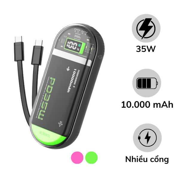 Pin dự phòng sạc nhanh IDMIX 10.000 mAh PD 35W Power Crystal P15 SE
