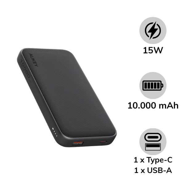 PB-Y46-GRA - Pin sạc dự phòng Aukey 10.000 mAh 15W Spark Go PB-Y46