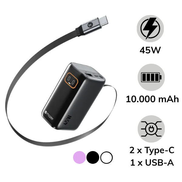 Pin sạc dự phòng 10.000 mAh PD45W Mazer PowerCharge RLink tích hợp cáp Type-C