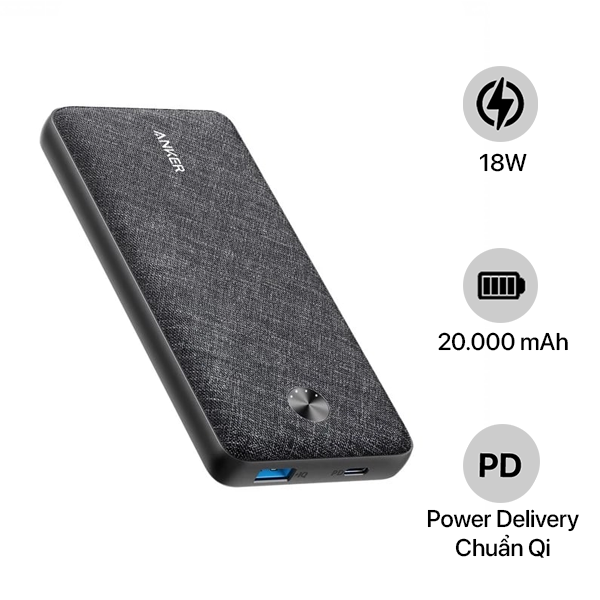 A1281H11 - Pin sạc dự phòng Anker 20.000mAh PD 18W PowerCore Essential Fabric A1281