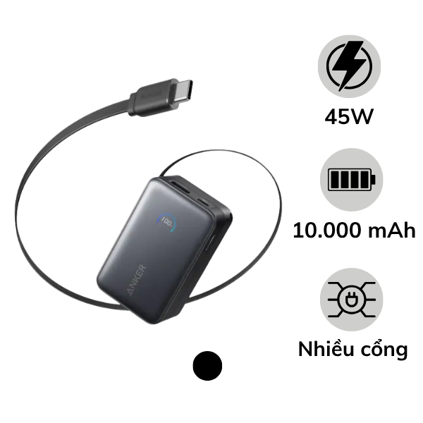Pin sạc dự phòng Anker Nano 10.000 mAh 45W tích hợp cáp sạc
