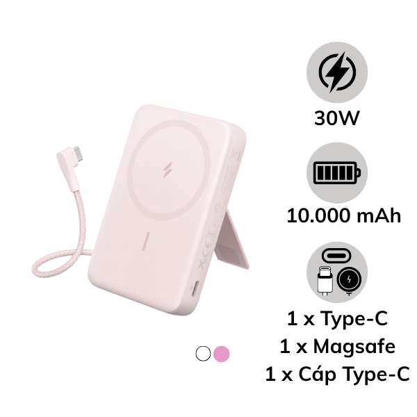 Pin sạc dự phòng Anker Zolo 10.000 mAh 15W tích hợp cáp sạc