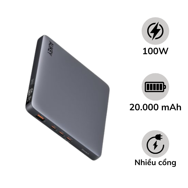 PB-Y44 - Pin sạc dự phòng Aukey 20.000 mAh sạc nhanh 100W & Type-C PD 3.0 Sprint X
