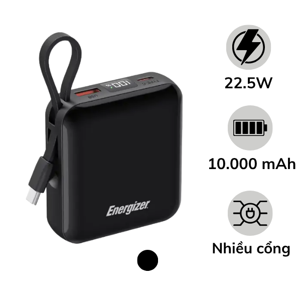 Pin sạc dự phòng Energizer 10.000 mAh 22.5W tích hợp cáp Type-C to Type-C