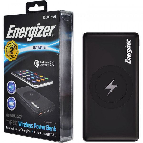 QE10000CQBK - Pin sạc dự phòng Energizer 10.000 mAh tích hợp sạc nhanh không dây