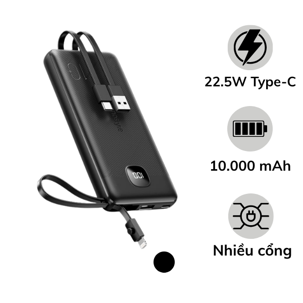 Pin sạc dự phòng Innostyle 10.000 mAh 22.5W PowerGo MultiCharge tích hợp cáp sạc