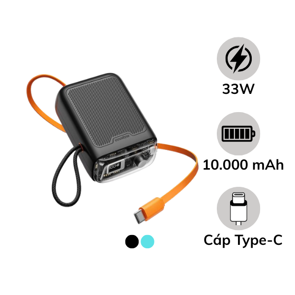 Pin sạc dự phòng Innostyle 10.000 mAh 30W TransiMini FlexCharge Retractable
