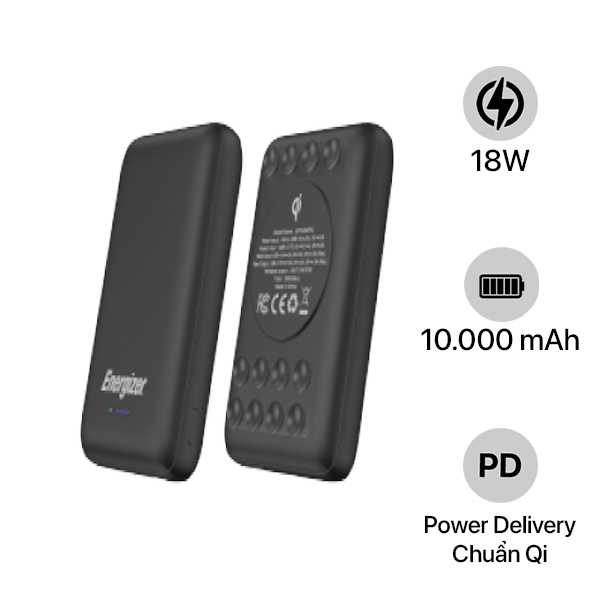 QP10000PQBK - Pin sạc dự phòng không dây Energizer 10.000 mAh 18W PD QP10000PQ