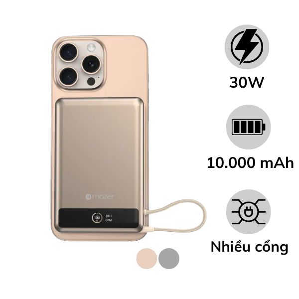 Pin sạc dự phòng Mazer 10.000 mAh PD30W Ai Qi2 MagLink70