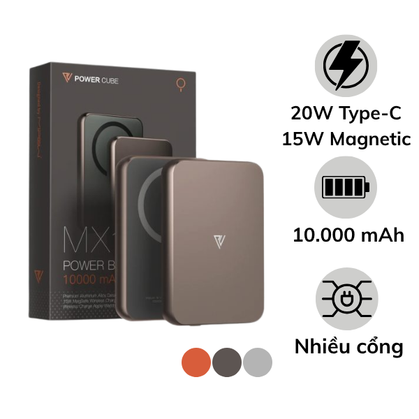 Pin sạc dự phòng Mipow 10.000 mAh 20W 3-in-1 PowerCube Ultra-Slim MX10