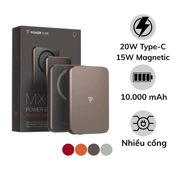 Pin sạc dự phòng Mipow 10.000 mAh 20W 3-in-1 PowerCube Ultra-Slim