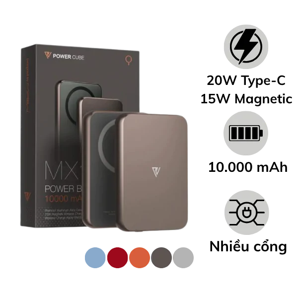 Pin sạc dự phòng Mipow 10.000 mAh 20W 3-in-1 PowerCube Ultra-Slim