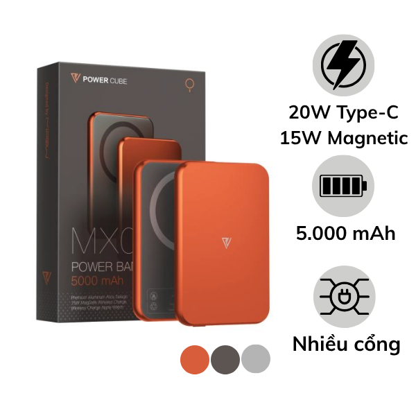 Pin sạc dự phòng Mipow 5.000 mAh 15W 3-in-1 PowerCube Ultra-Slim MX05