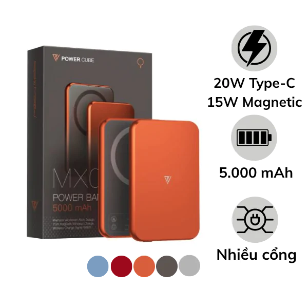 Pin sạc dự phòng Mipow 5.000 mAh 15W 3-in-1 PowerCube Ultra-Slim