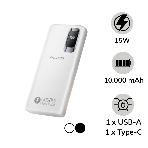 Pin sạc dự phòng Pisen 10.000 mAh 15W Fast Cube TP-D266