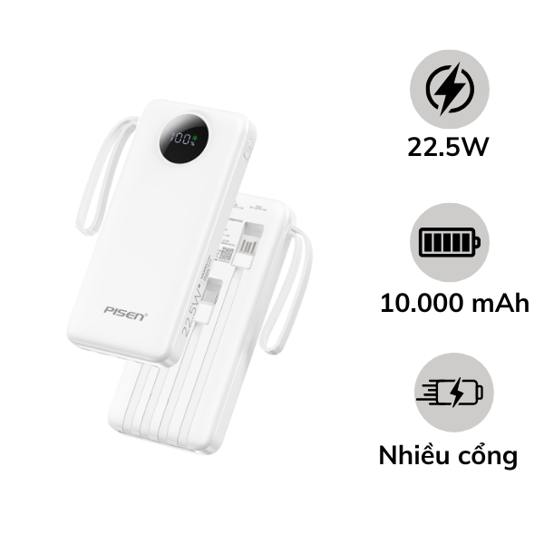 Pin sạc dự phòng Pisen 10.000 mAh 22.5W Quick PowerLink Round
