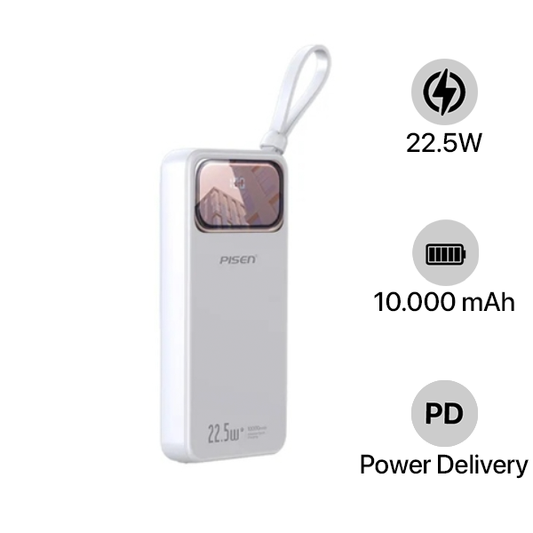 LSDY107 - Pin sạc dự phòng Pisen 10.000 mAh 22.5W tích hợp 4 cáp sạc