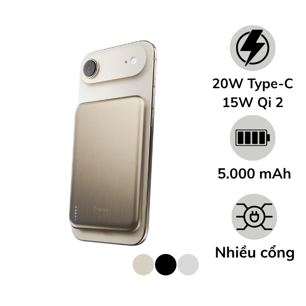 Pin sạc dự phòng thể rắn BMX 5.000 mAh Qi2 Magsafe SolidSafe Air Titanium