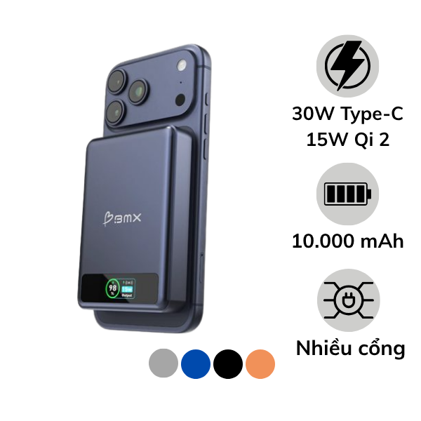 Pin sạc dự phòng thể rắn BMX SolidSafe 10.000mAh Qi2 Magsafe